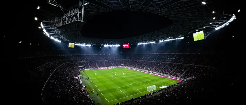 A stadium at night, from the roof