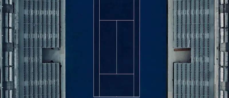 An empty show court, from above